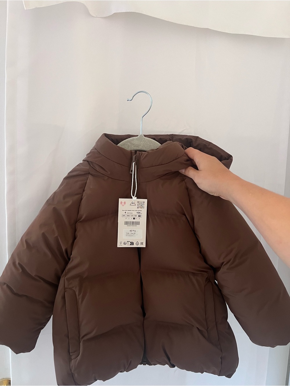 Kids Zara Brown Puffer Jacket with Hood sz 4